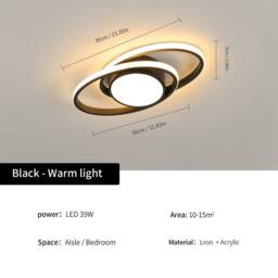 Pheashine Modern LED Ceiling Light, warm light 3000K, 38cm long, Indoor Use 39W in Black - thumbnail 4