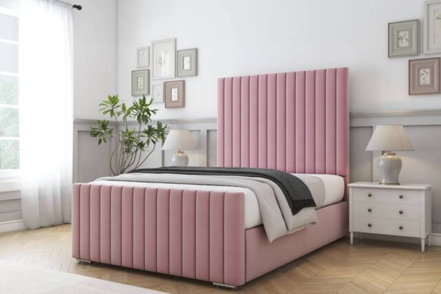 "Comfort Beds Khloe Plush Bed Frame - 50"" Upholstered Headboard in Pink - Size: Single" - image 1