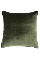 Paoletti Luxe Velvet Piped Cushion in Olive - Size: 55 cm x 55 cm