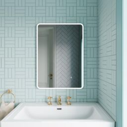 Balterley Soft Square LED Touch Sensor Mirror with Demister, 700x500mm - Chrome in Silver - thumbnail 2