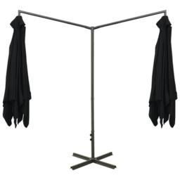 Berkfield Home Double Garden Parasol with Steel Pole Black 600x300 cm - thumbnail 4
