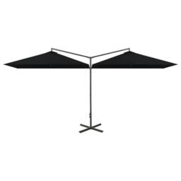 Berkfield Home Double Garden Parasol with Steel Pole Black 600x300 cm - thumbnail 2