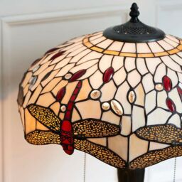 Loops Tiffany Glass Table Lamp Light Dark Bronze & Cream Red Dragonfly Shade i00188 in Clear - thumbnail 5
