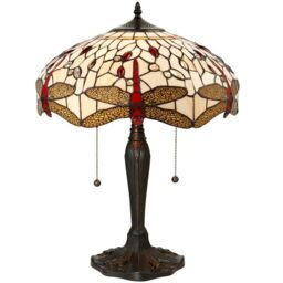 Loops Tiffany Glass Table Lamp Light Dark Bronze & Cream Red Dragonfly Shade i00188 in Clear