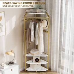 London Boutique Corner Hall Tree Coat Rack w/ Shoe Bench 3-Tier Shelves w/ 12 Hooks in White - thumbnail 3