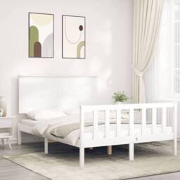 Berkfield Home Beautiful Bed Frame with Headboard White 140x190 cm Solid Wood - thumbnail 2