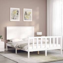 Berkfield Home Beautiful Bed Frame with Headboard White 140x190 cm Solid Wood - thumbnail 1