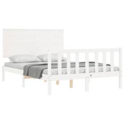 Berkfield Home Beautiful Bed Frame with Headboard White 140x190 cm Solid Wood - thumbnail 4