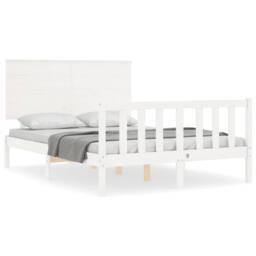 Berkfield Home Beautiful Bed Frame with Headboard White 140x190 cm Solid Wood - thumbnail 3