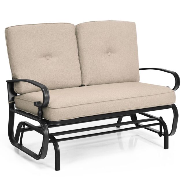 Gymax 2 Seats Outdoor Swing Glider Chair Patio Rocking Loveseat With Cushion in Beige - image 1