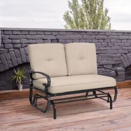 Gymax 2 Seats Outdoor Swing Glider Chair Patio Rocking Loveseat With Cushion in Beige - thumbnail 3