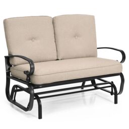 Gymax 2 Seats Outdoor Swing Glider Chair Patio Rocking Loveseat With Cushion in Beige