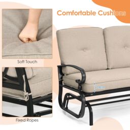 Gymax 2 Seats Outdoor Swing Glider Chair Patio Rocking Loveseat With Cushion in Beige - thumbnail 5