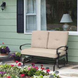 Gymax 2 Seats Outdoor Swing Glider Chair Patio Rocking Loveseat With Cushion in Beige - thumbnail 8