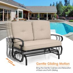 Gymax 2 Seats Outdoor Swing Glider Chair Patio Rocking Loveseat With Cushion in Beige - thumbnail 7