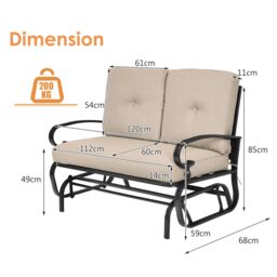 Gymax 2 Seats Outdoor Swing Glider Chair Patio Rocking Loveseat With Cushion in Beige - thumbnail 2