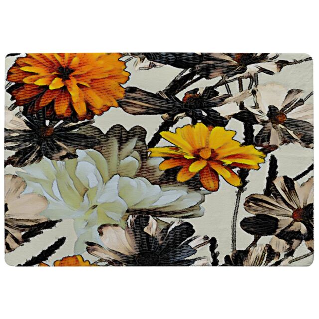 Benjamin Tate Design Orange Flower Print Rug in Natural - Size: Large - image 1