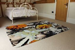 Benjamin Tate Design Orange Flower Print Rug in Natural - Size: Large - thumbnail 3