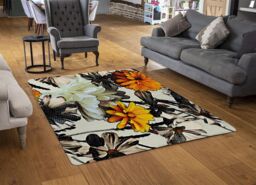 Benjamin Tate Design Orange Flower Print Rug in Natural - Size: Large - thumbnail 2