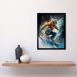 "Artery8 Wall Art Print Snowboarder Landing Snowboard Jump Splatter Paint Art Framed in Black - Size: W12"" x H16""" - thumbnail 2