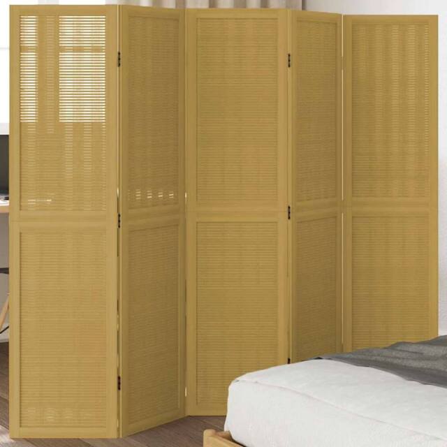 Berkfield Home Room Divider 5 Panels Brown Solid Wood Paulownia - image 1