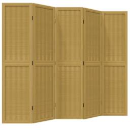 Berkfield Home Room Divider 5 Panels Brown Solid Wood Paulownia - thumbnail 2