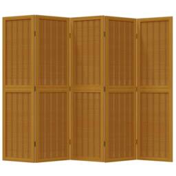 Berkfield Home Room Divider 5 Panels Brown Solid Wood Paulownia - thumbnail 4