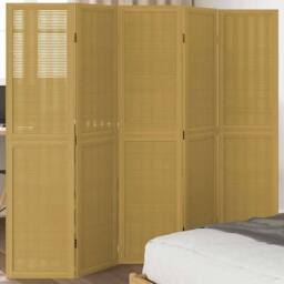 Berkfield Home Room Divider 5 Panels Brown Solid Wood Paulownia