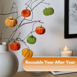 Marco Paul Pack of 7 Autumn Mini Pumpkin Decorations Halloween Décor 8cm in Orange - thumbnail 9