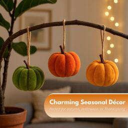 Marco Paul Pack of 7 Autumn Mini Pumpkin Decorations Halloween Décor 8cm in Orange - thumbnail 6