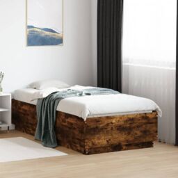 Berkfield Home Bed Frame with LED without Mattress Smoked Oak 75x190 cm Small Single in Brown - thumbnail 1
