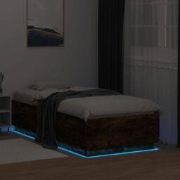 Berkfield Home Bed Frame with LED without Mattress Smoked Oak 75x190 cm Small Single in Brown - thumbnail 4