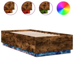 Berkfield Home Bed Frame with LED without Mattress Smoked Oak 75x190 cm Small Single in Brown - thumbnail 2