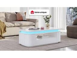 Vente-unique 4 - Door, 1 - Drawer Coffee Table With Leds In MDF - White Lacquer - thumbnail 4