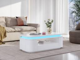 Vente-unique 4 - Door, 1 - Drawer Coffee Table With Leds In MDF - White Lacquer - thumbnail 3