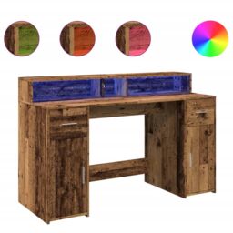 Berkfield Home Desk with LED Lights Old Wood 140x55x91 cm Engineered Wood in Brown - Size: 140 x 55 x 91 cm - thumbnail 2
