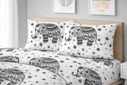 Homes-Linen Elephant Geometric Reversible Duvet Cover Set in White - Size: Double - thumbnail 2