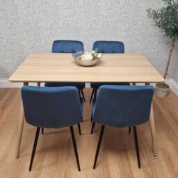 KOSY KOALA Oak Effect Dining Table Set with 4 velvet Chairs Dining Furniture in Beige - thumbnail 3