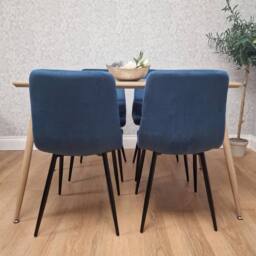 KOSY KOALA Oak Effect Dining Table Set with 4 velvet Chairs Dining Furniture in Beige - thumbnail 4
