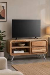 IH Design Auckley Metal & Wood Medium TV Unit with 2 Drawers in Brown