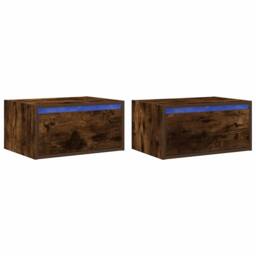 Berkfield Home Wall-mounted Bedside Cabinets with LED Lights 2 pcs Smoked Oak in Brown - thumbnail 2