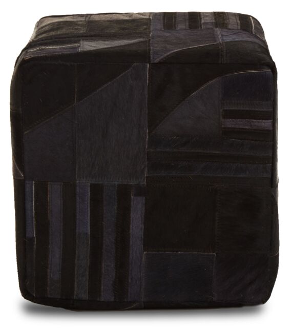 Orsina Bosie Safira Black & Grey Deco Print Leather Pouffe - image 1