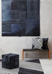 Orsina Bosie Safira Black & Grey Deco Print Leather Pouffe - thumbnail 3