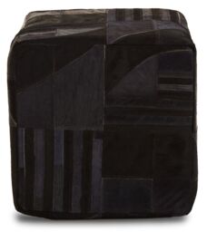 Orsina Bosie Safira Black & Grey Deco Print Leather Pouffe