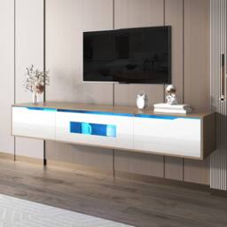 KORVIXA Modern TV Stand Floating Entertainment Unit in White - Size: 100 cm x 100 cm - thumbnail 4