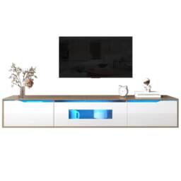 KORVIXA Modern TV Stand Floating Entertainment Unit in White - Size: 100 cm x 100 cm - thumbnail 3