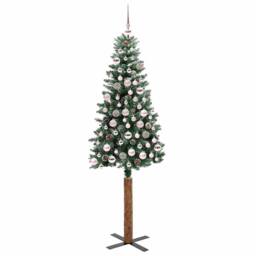 Berkfield Home Elegant Slim Christmas Tree with 300 LEDs Green & White 180 cm - thumbnail 1