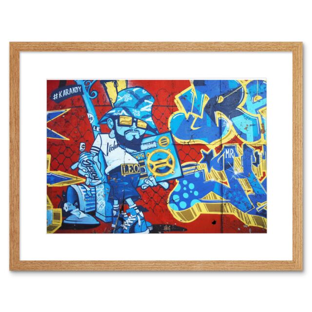 "Artery8 Wall Art Print Graffiti Cool Guy Dude Boombox Framed in Beige - Size: W7"" x H9""" - image 1