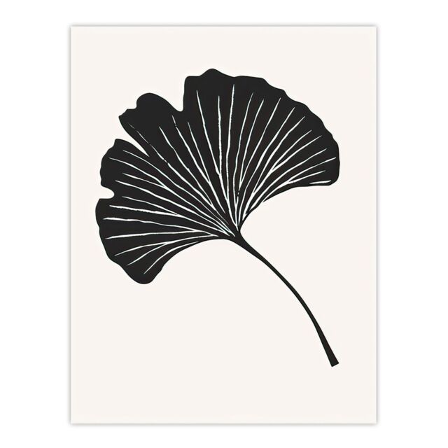 "Artery8 Single Ginkgo Leaf Bold Black on White Painting Wall Art Print - Size: W12"" x H16""" - image 1