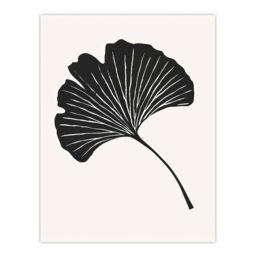 "Artery8 Single Ginkgo Leaf Bold Black on White Painting Wall Art Print - Size: W12"" x H16""" - thumbnail 1